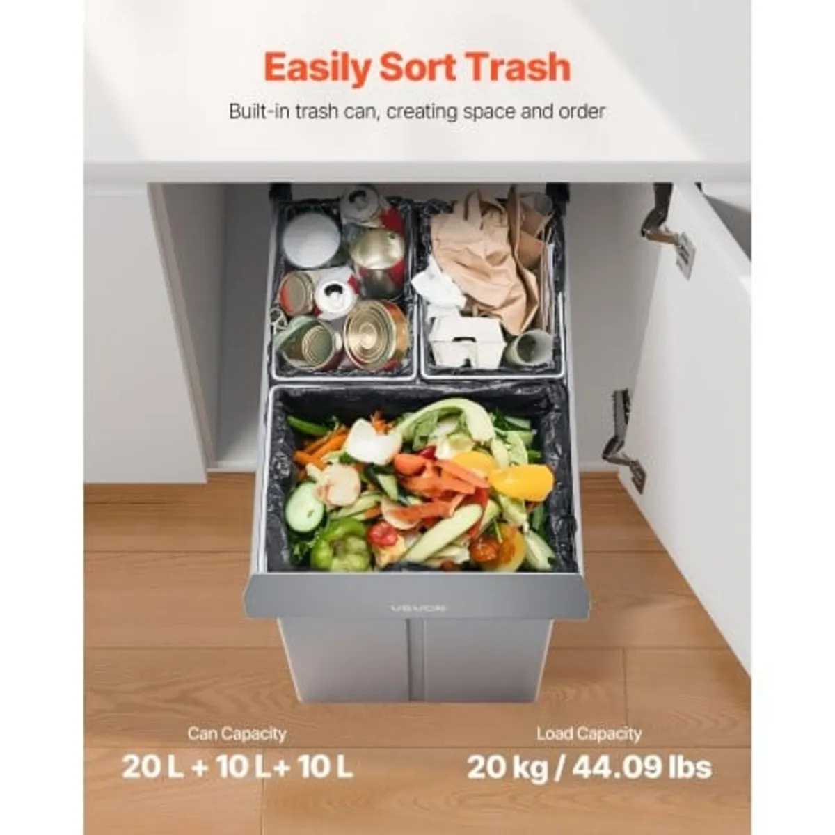 Pullout Trash Can for Kitchen Cabinets, 20+10+10L - Image 3