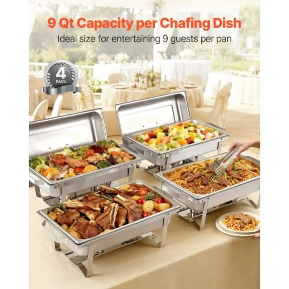 Rectangle Chafing Dish, 9 Qt 4 Pack Stainless Stee - Image 3