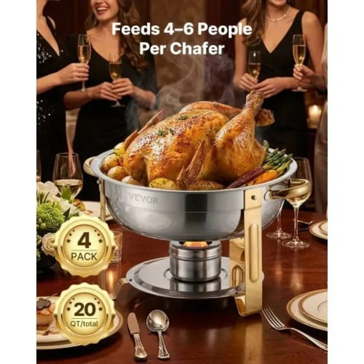 Chafing Dish Buffet Set, 5 Qt 4 Pack, Stainless St - Image 4