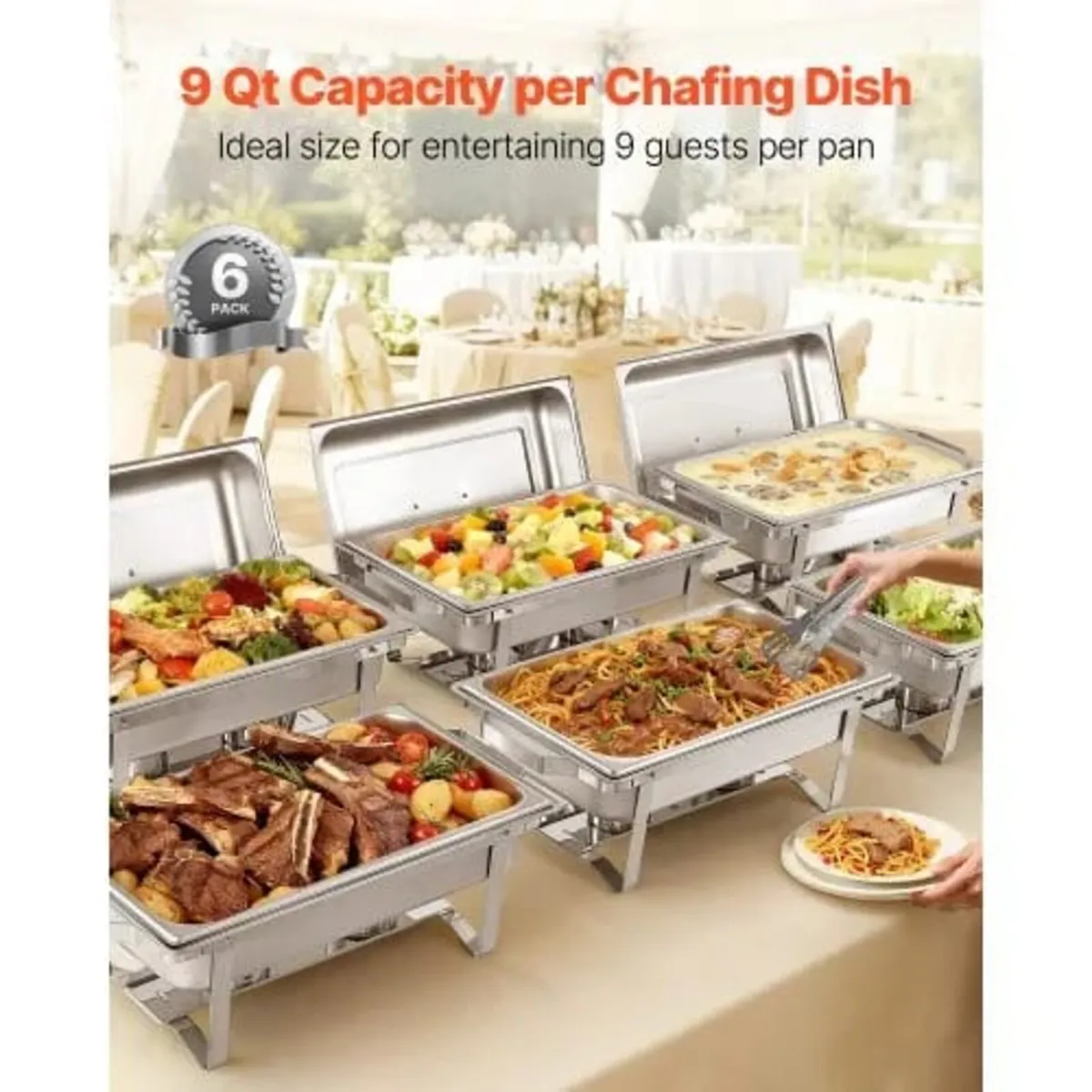 Rectangle Chafing Dish, 9.91L 6 Pack Stainless Ste - Image 3