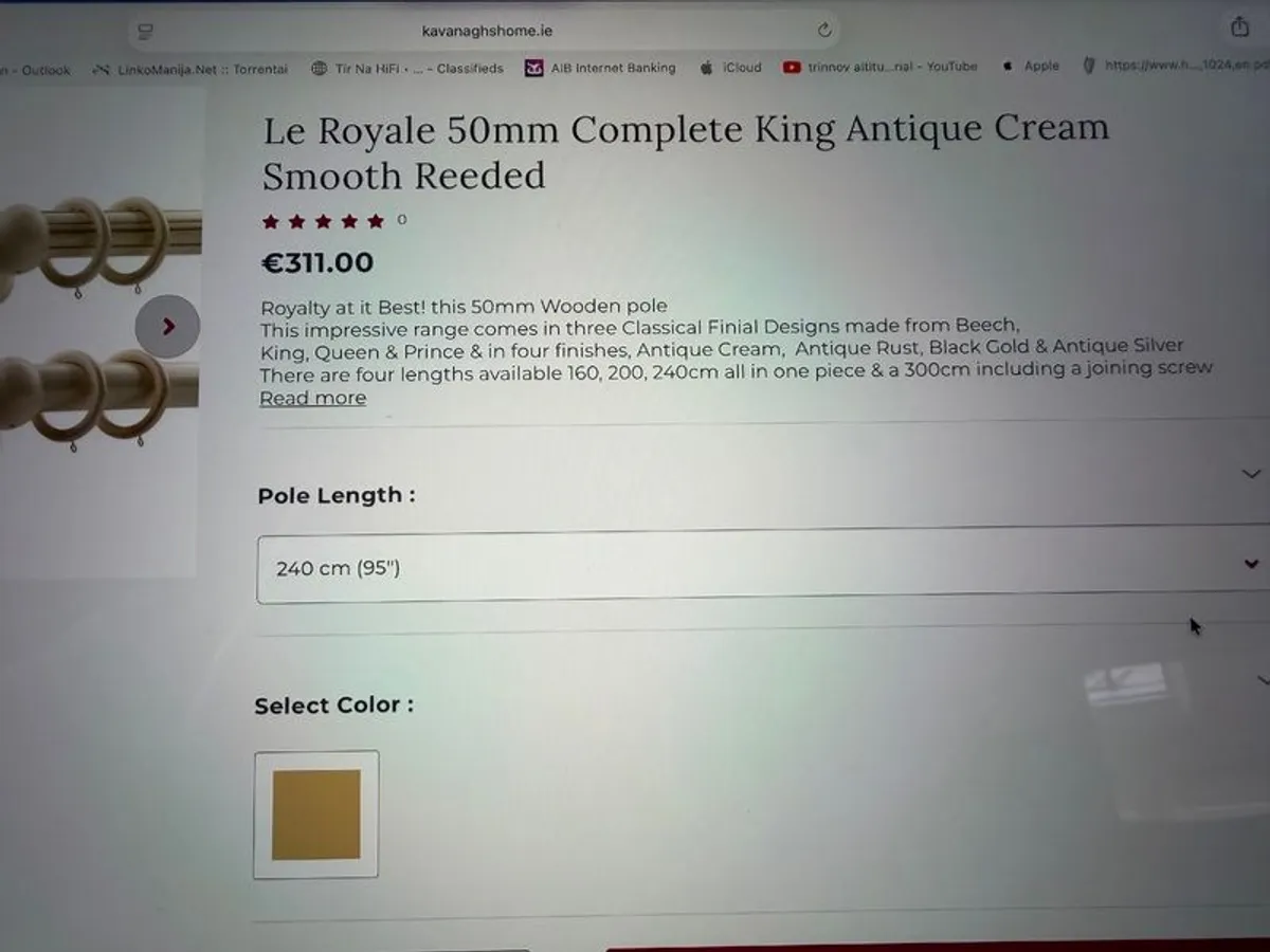 La Royale Cream 240cm Curtain Pole - Image 1