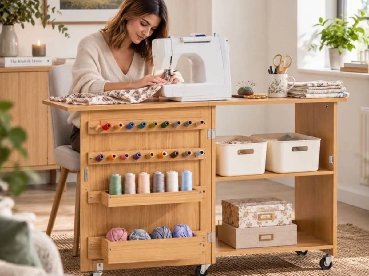 Folding Sewing Machine Table with Storage, 20 Thre - Image 3