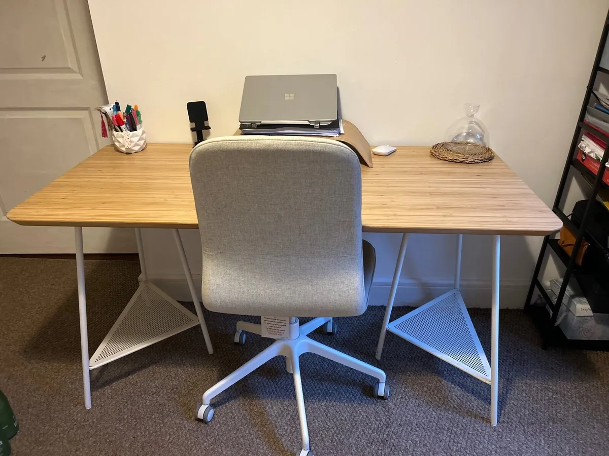 IKEA Desk and blue and black Chair - Image 1