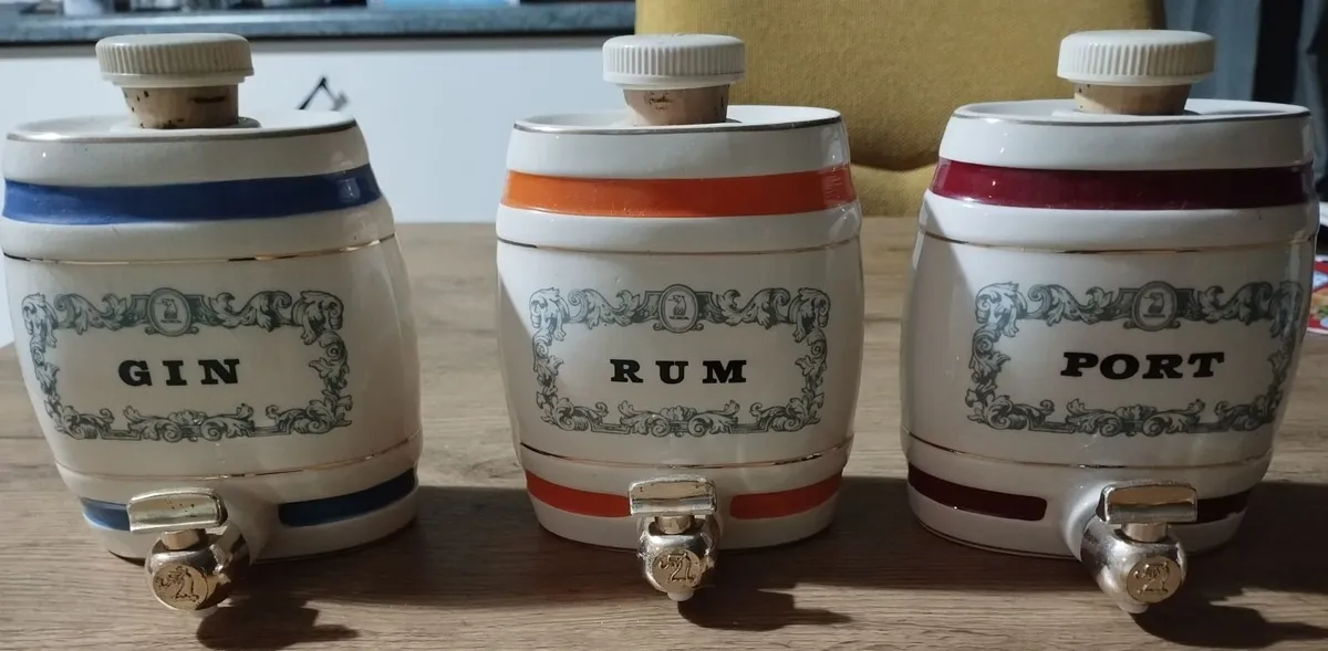 Vintage Wade Barrel Decanters  X 3 Pub Collectible - Image 1