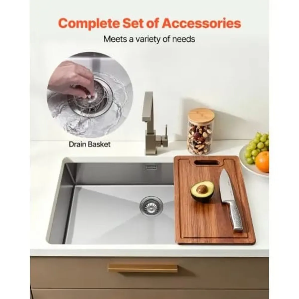 85cm Kitchen Undermount Single Bowl Sinks, Stainle - Image 4