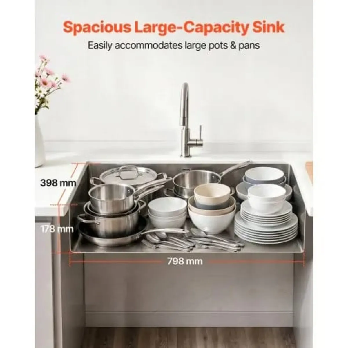 85cm Kitchen Undermount Single Bowl Sinks, Stainle - Image 2