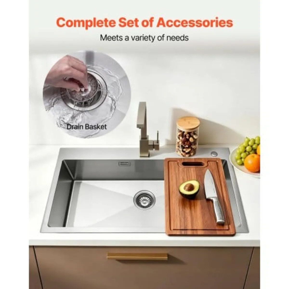 85cm Kitchen Top Mount Single Bowl Sinks, Stainles - Image 2