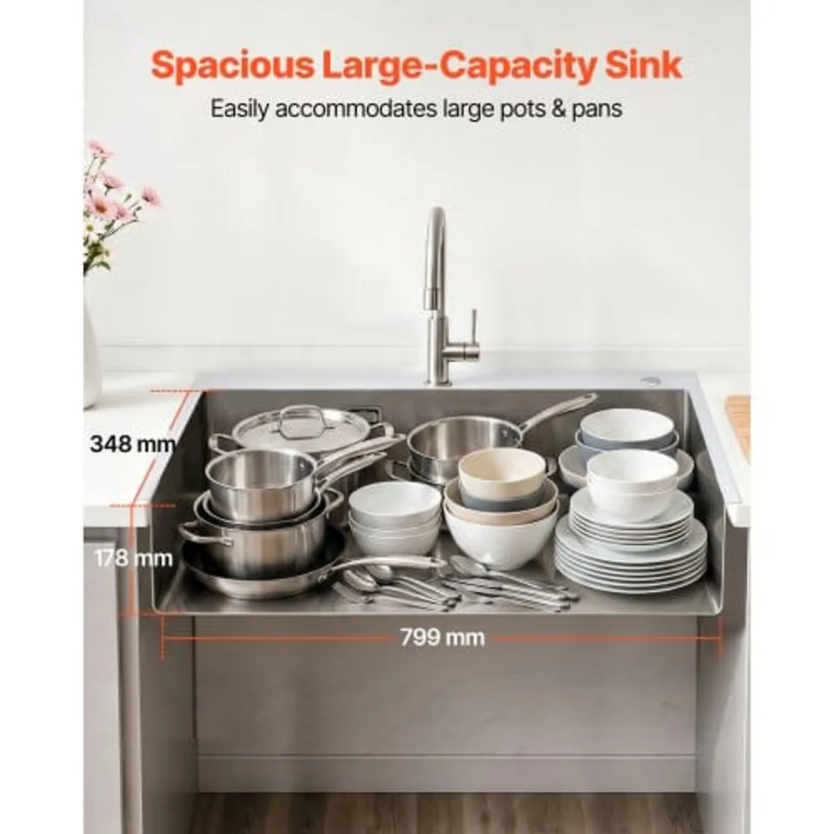 85cm Kitchen Top Mount Single Bowl Sinks, Stainles - Image 3