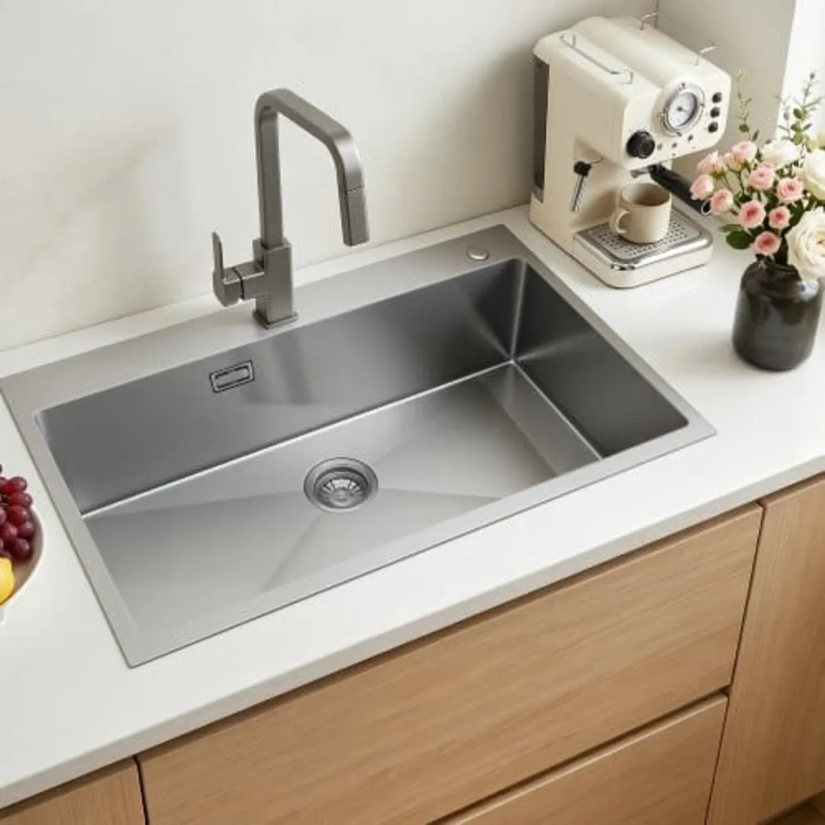 85cm Kitchen Top Mount Single Bowl Sinks, Stainles - Image 1