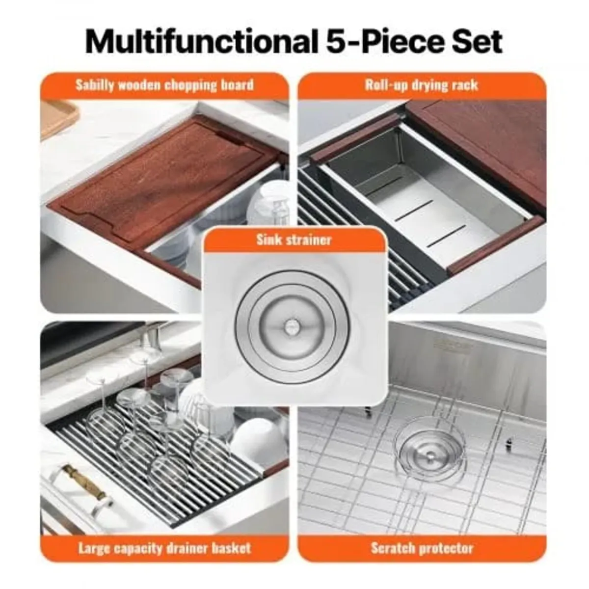 Farmhouse Kitchen Sink, 304 Stainless Steel Drop-I - Image 2
