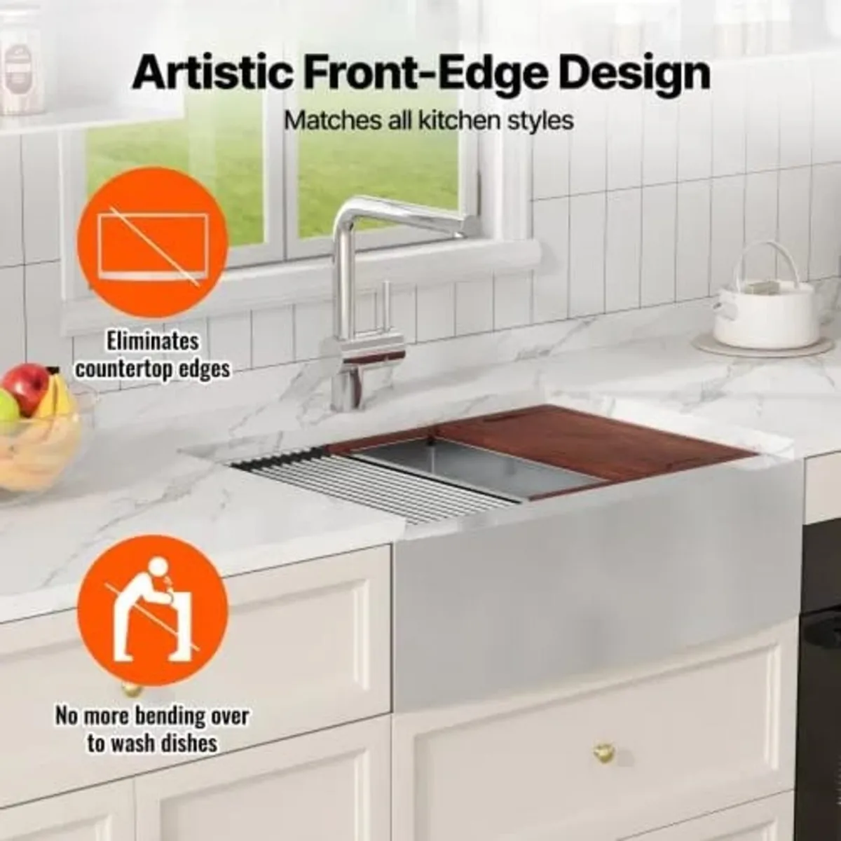 Farmhouse Kitchen Sink, 304 Stainless Steel Drop-I - Image 3
