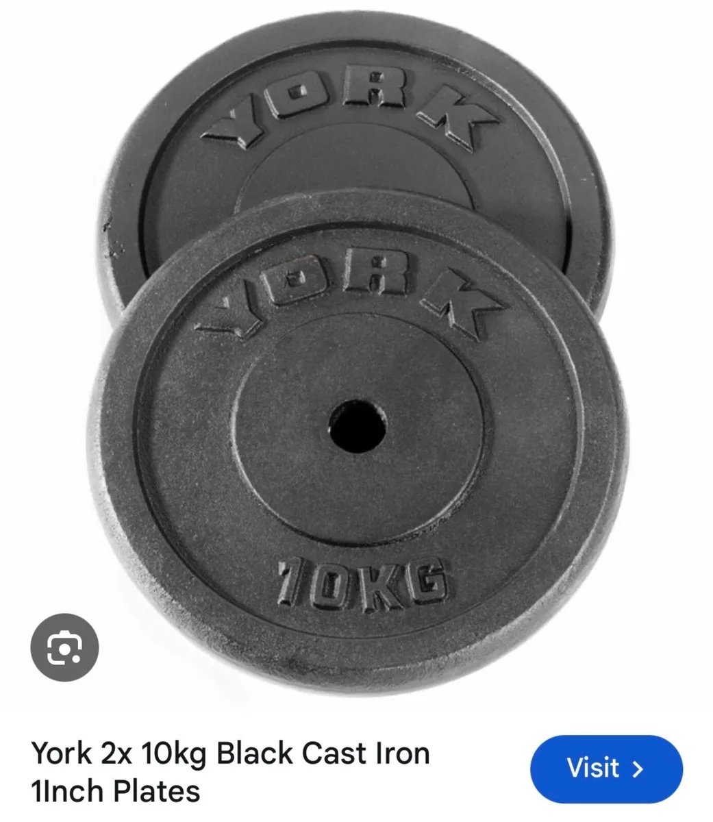 2x10kg York Cast iron 1” diameter weights - Image 2