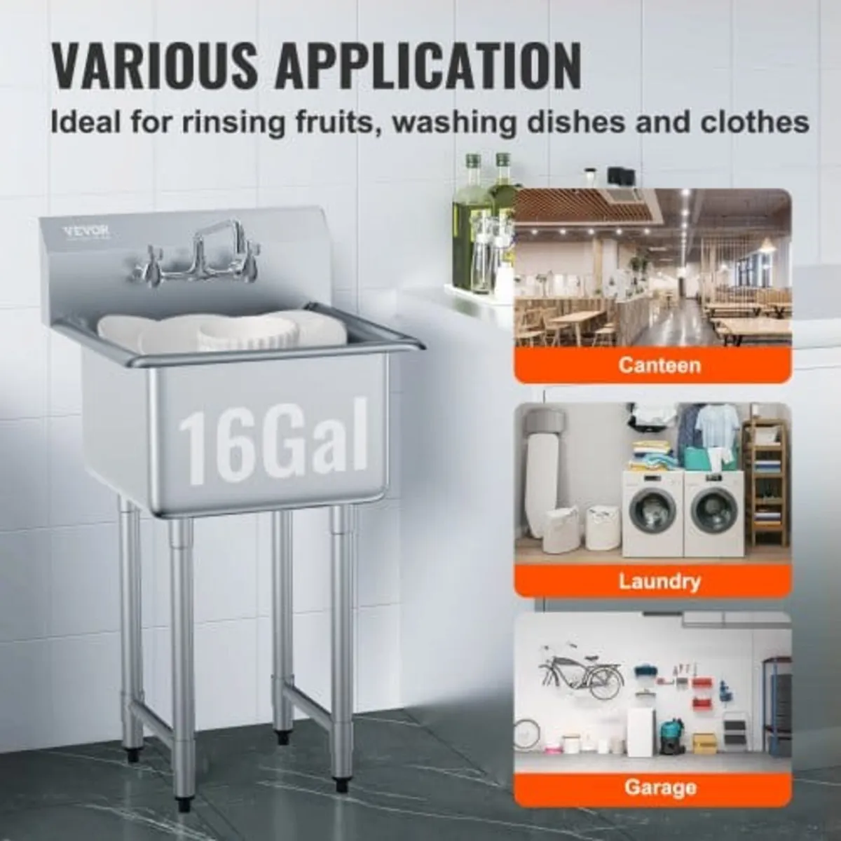 Stainless Steel Prep & Utility Sink, 1 Compartment - Image 3