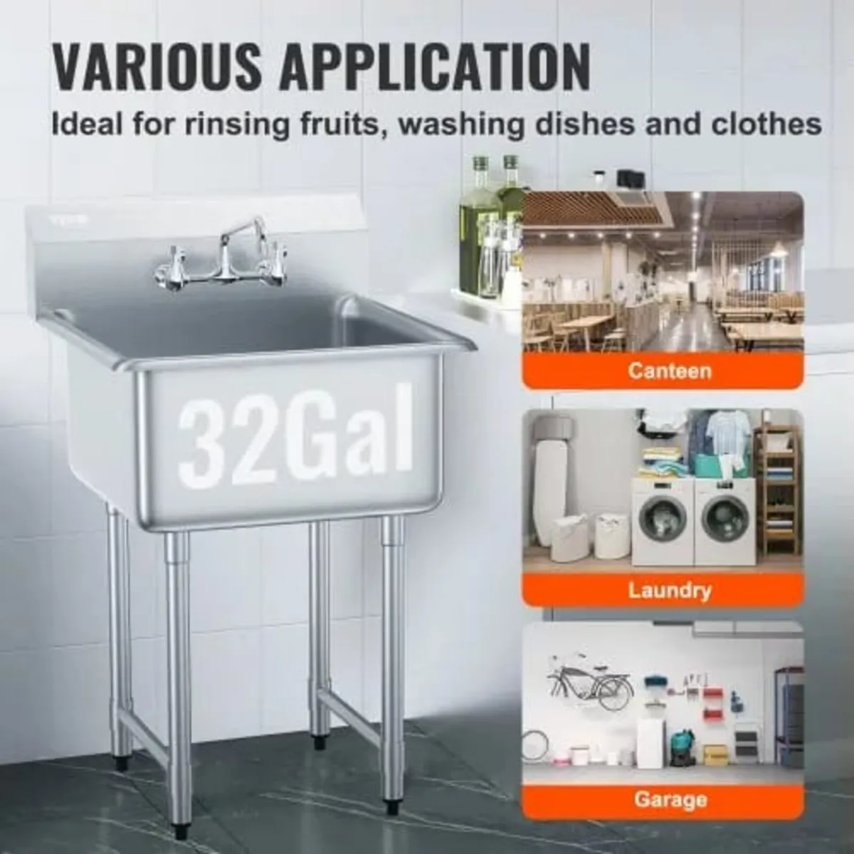 Commercial Hand Sink with Faucet and Side Splash, - Image 2