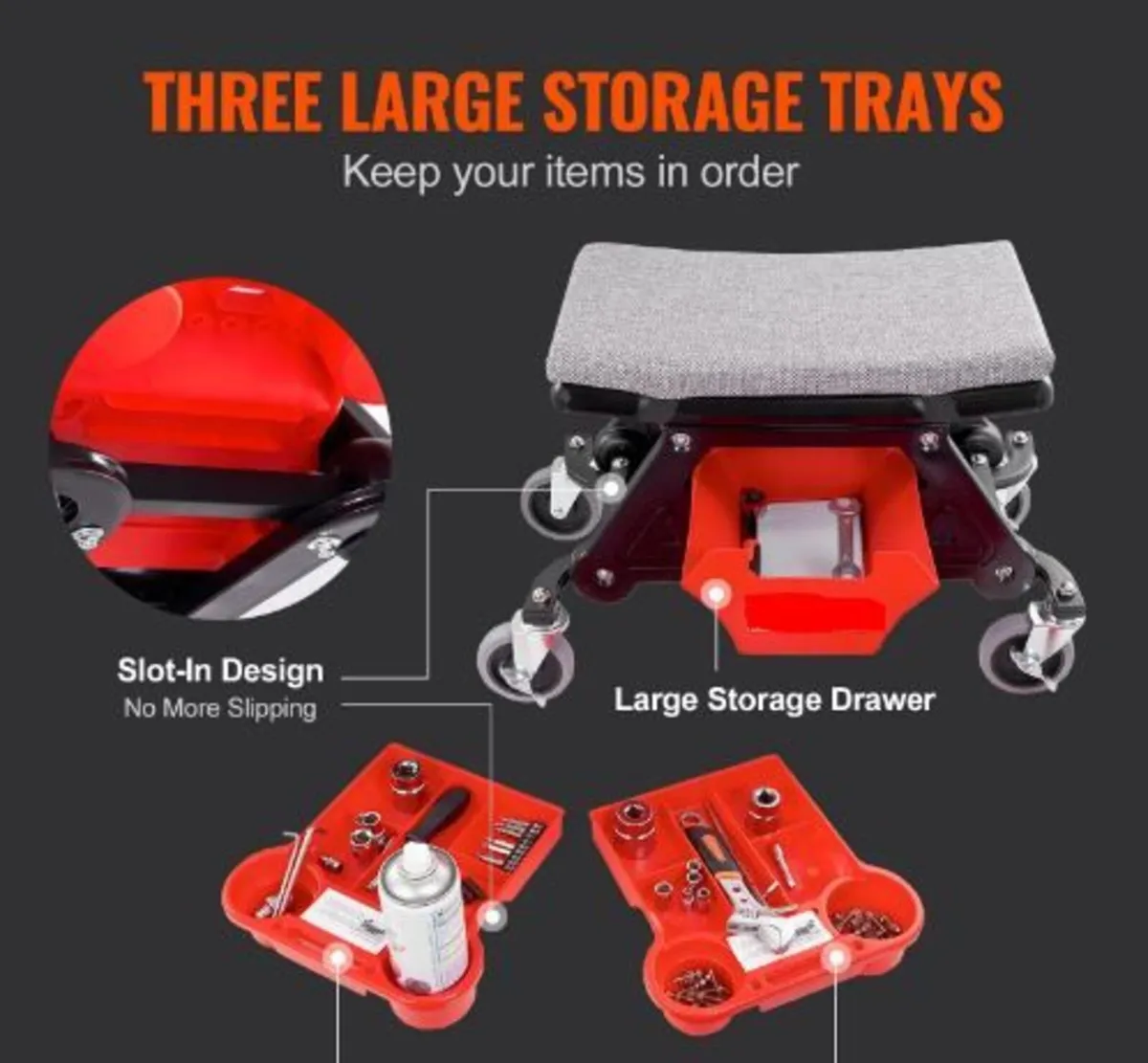 Mechanics Stool, 136.1kg Capacity Rolling - Image 2