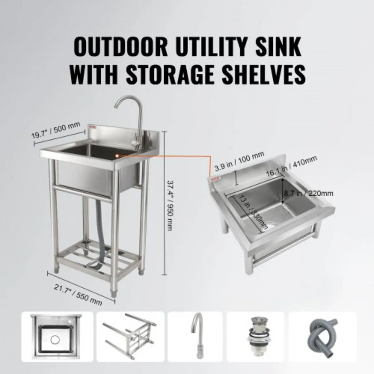 Stainless Steel Utility Sink, 1 Compartment Free S - Image 3