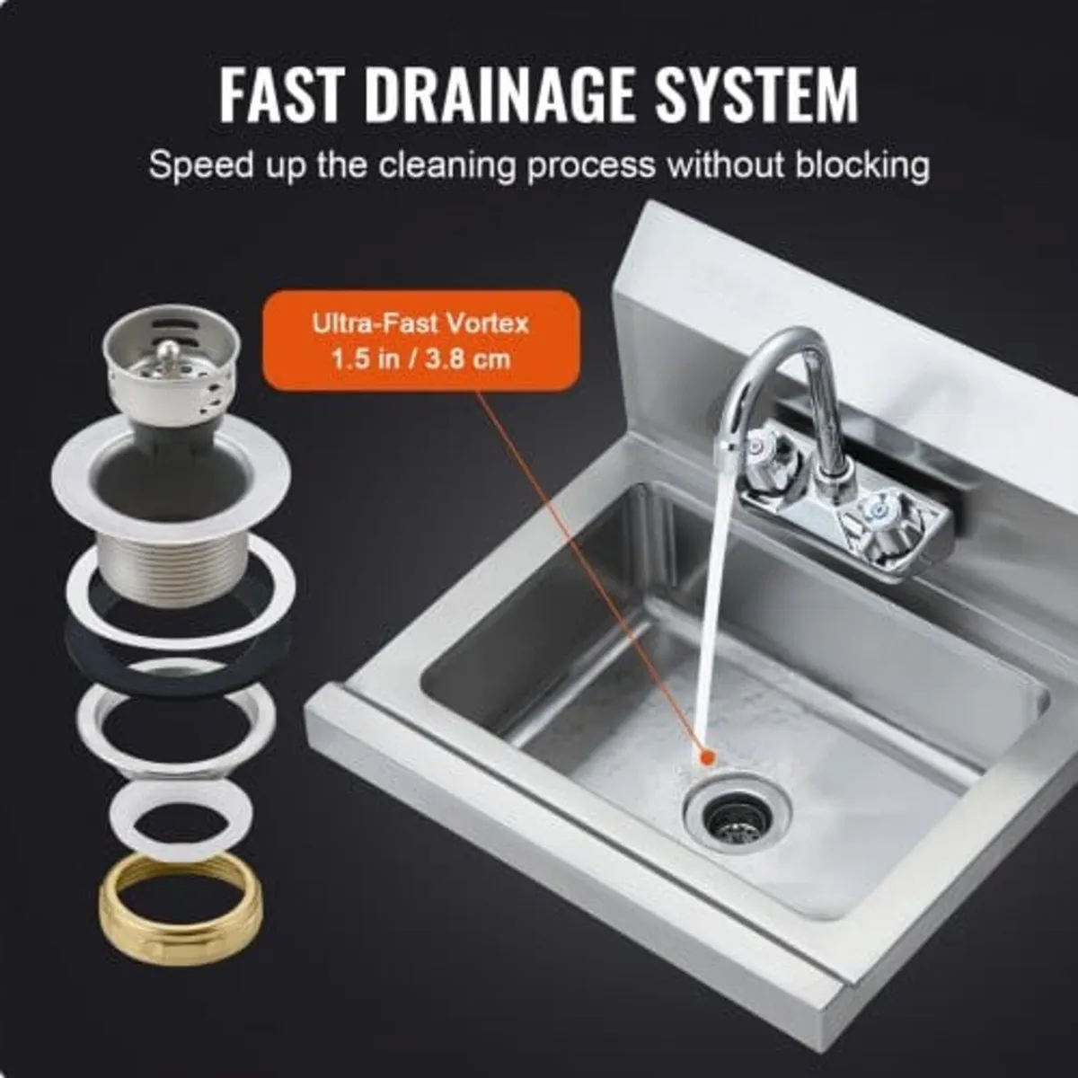 Commercial Hand Sink with Faucet, Stainless Steel - Image 2