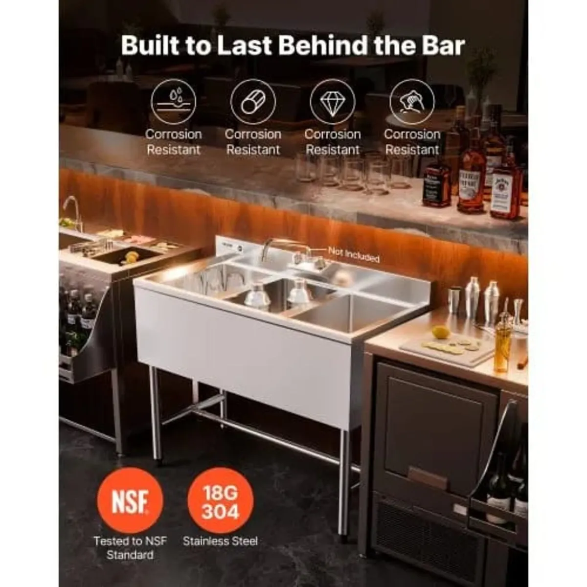 3 Compartment Sink, 18-Gauge 304 Stainless Steel, - Image 2
