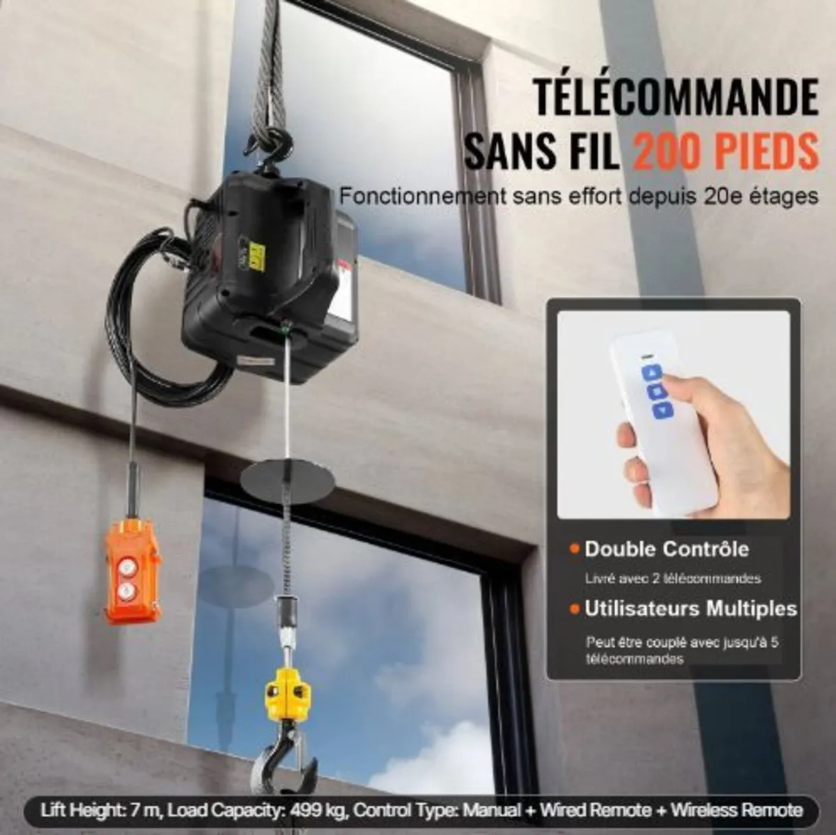 3-in-1 Portable Electric Hoist Winch 499 kg - Image 2