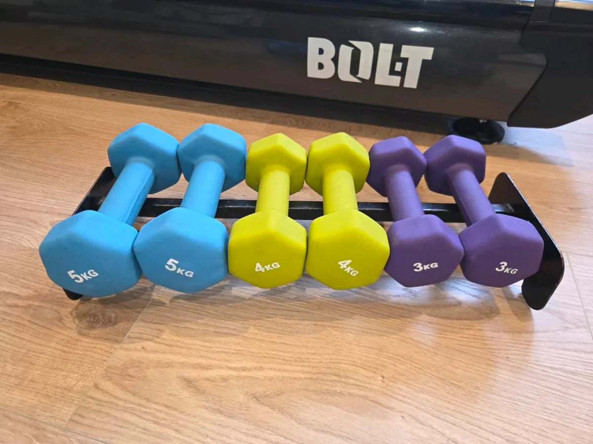 3kg-5kg Neoprene Hex Dumbbell Set - Image 3