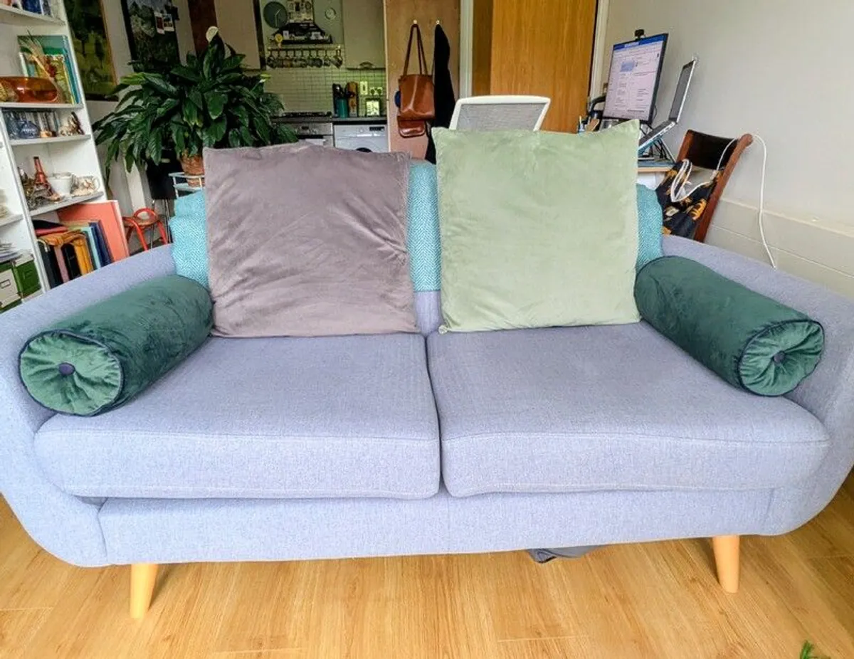 DFS grey fabric sofa - button back detail - Image 1