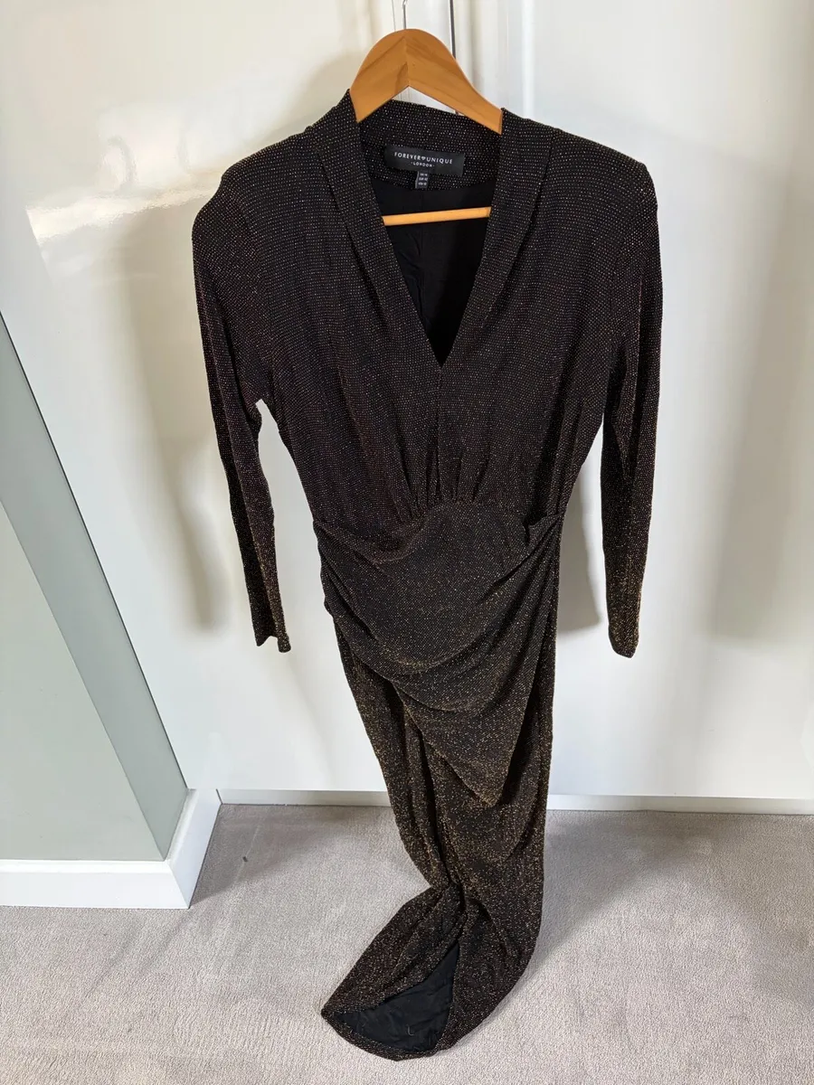 Forever Unique long black/gold dress - Image 1