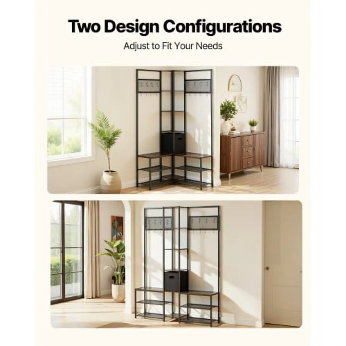Corner Hall Tree with Shoe Bench, 1800 mm Coat Rac - Image 3
