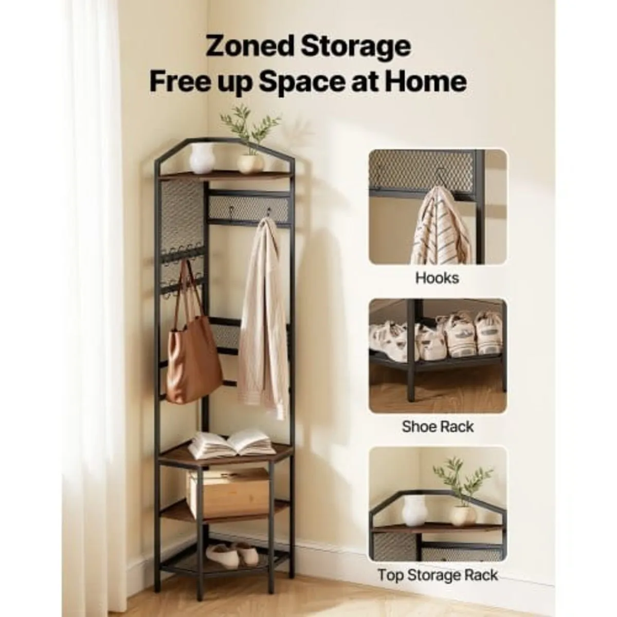 Corner Hall Tree, 1810 mm Coat Rack with Hooks, To - Image 3