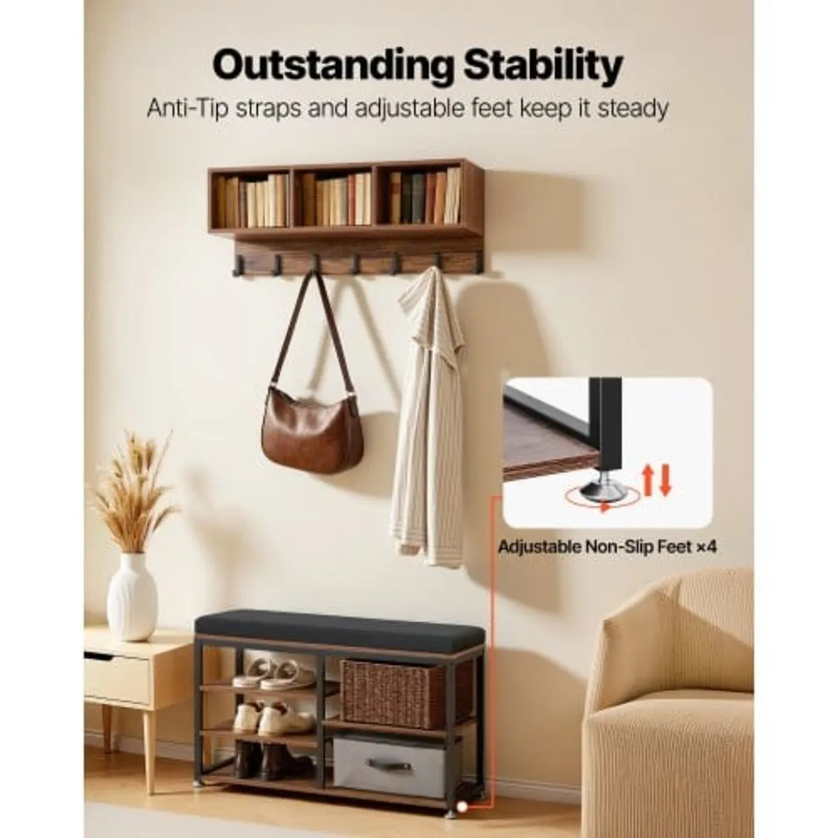 Coat Rack with Shoe Bench, 3-in-1 Shoe Coat Rack C - Image 4