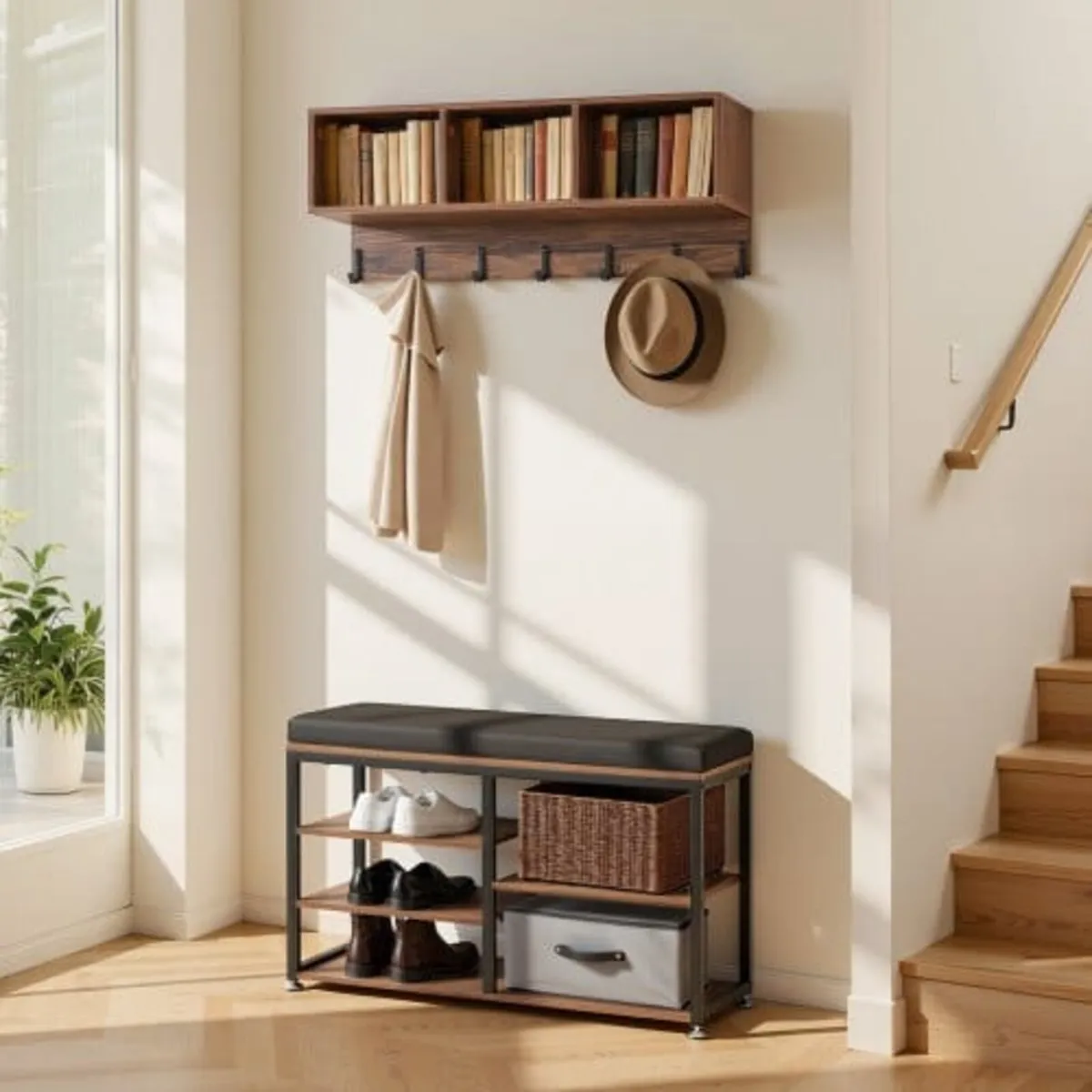 Coat Rack with Shoe Bench, 3-in-1 Shoe Coat Rack C - Image 1