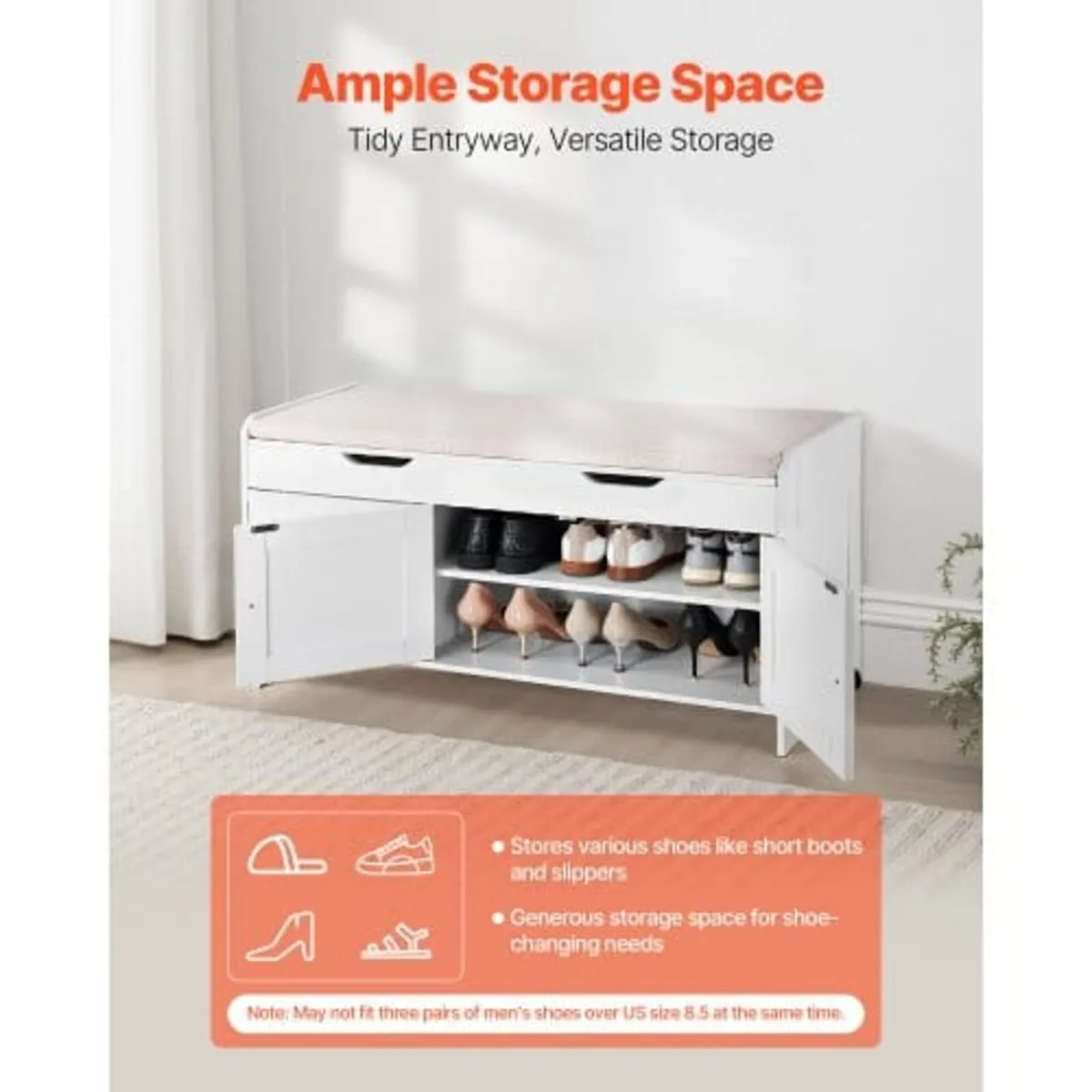 Shoe Bench, 1050 x 350 x 503 mm Entryway Bench wit - Image 2