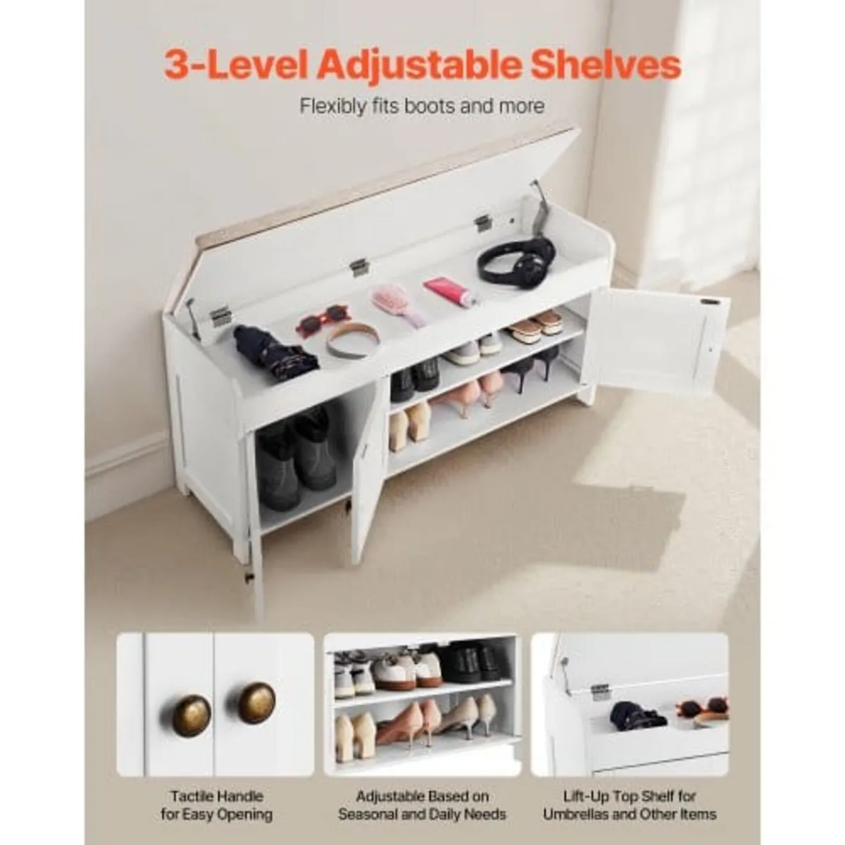 Shoe Bench, 1050 x 350 x 503 mm Entryway Bench wit - Image 3