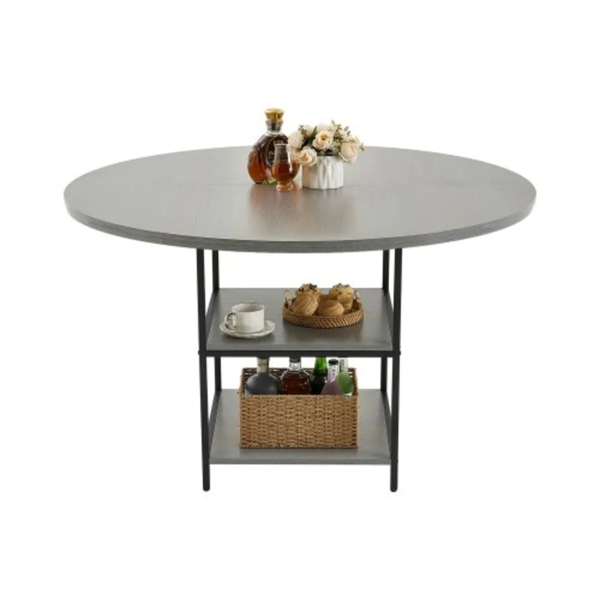 Round Dining Table, 47 inch Wood Table for 4-6 Per - Image 1