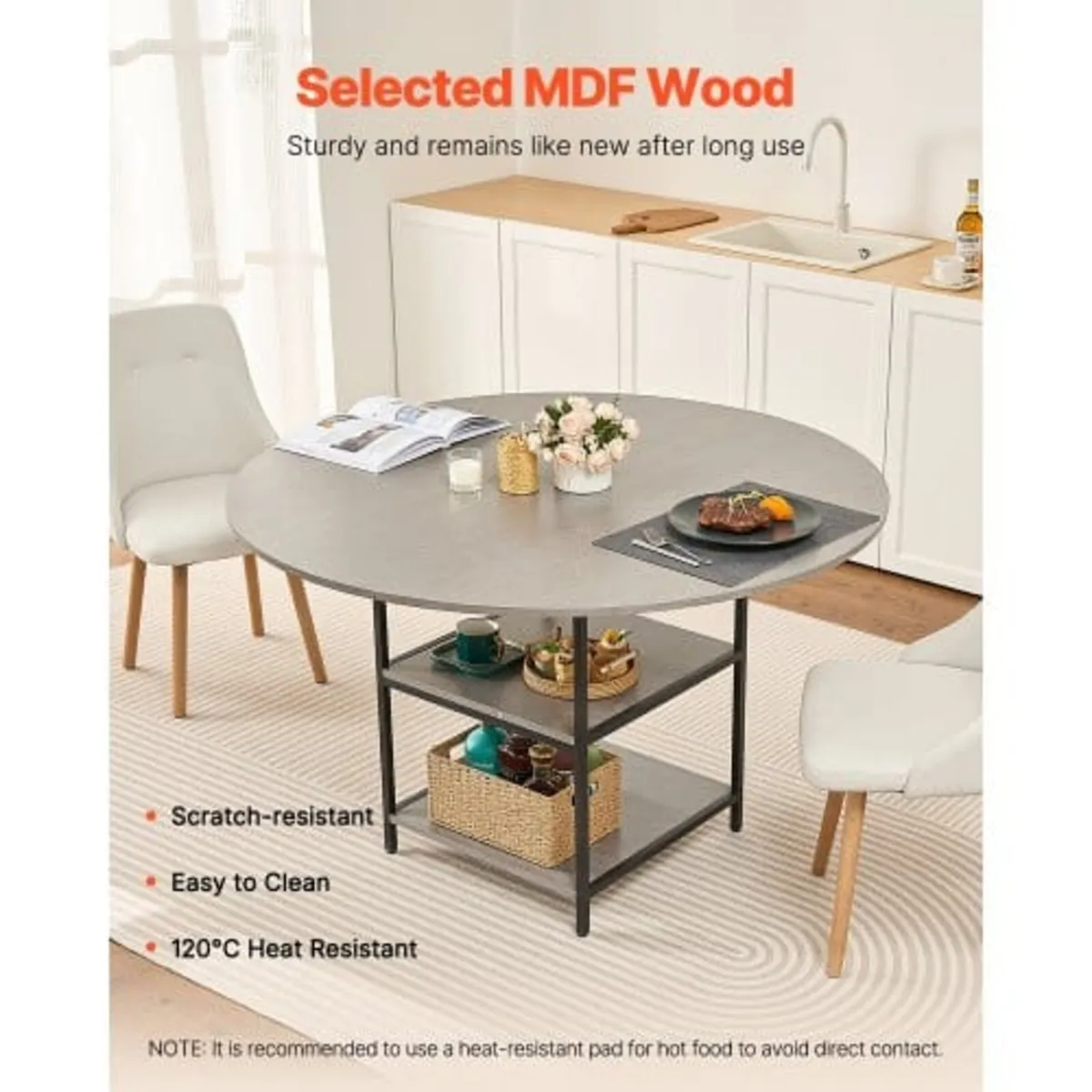 Round Dining Table, 47 inch Wood Table for 4-6 Per - Image 2