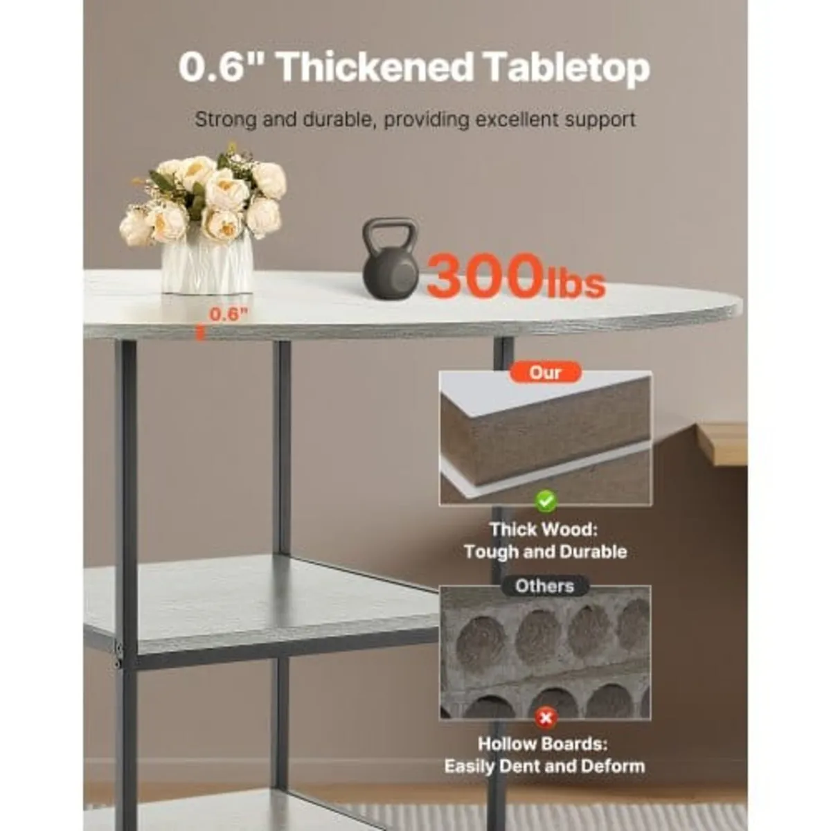 Round Dining Table, 47 inch Wood Table for 4-6 Per - Image 3
