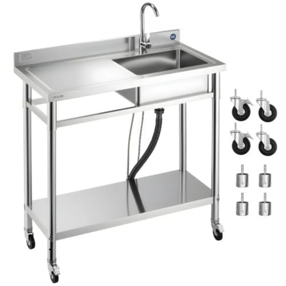 Stainless Steel Utility Sink, Rolling Single Bowl - Image 1