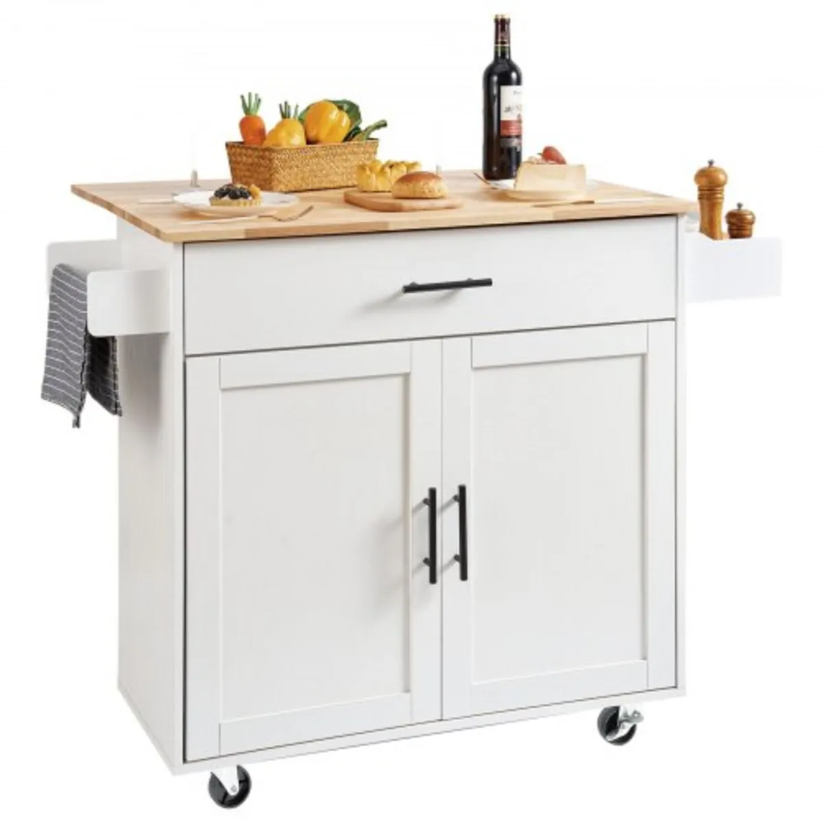 Kitchen Island Cart with Solid Wood Top, 90 cm Wid - Image 1