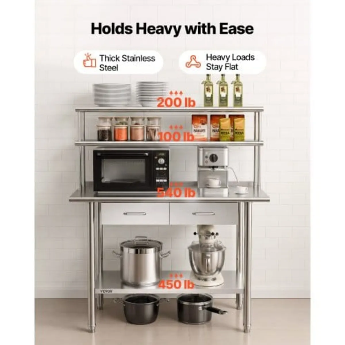 Stainless Steel Work Table, 61x122 cm Food Prep Ta - Image 4