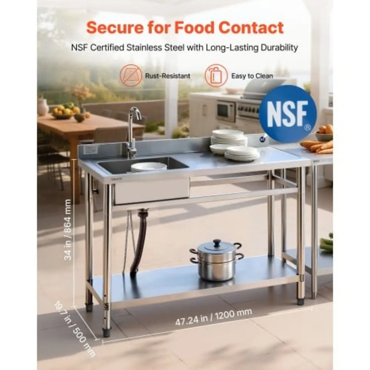 Stainless Steel Utility Sink, Freestanding Single - Image 3