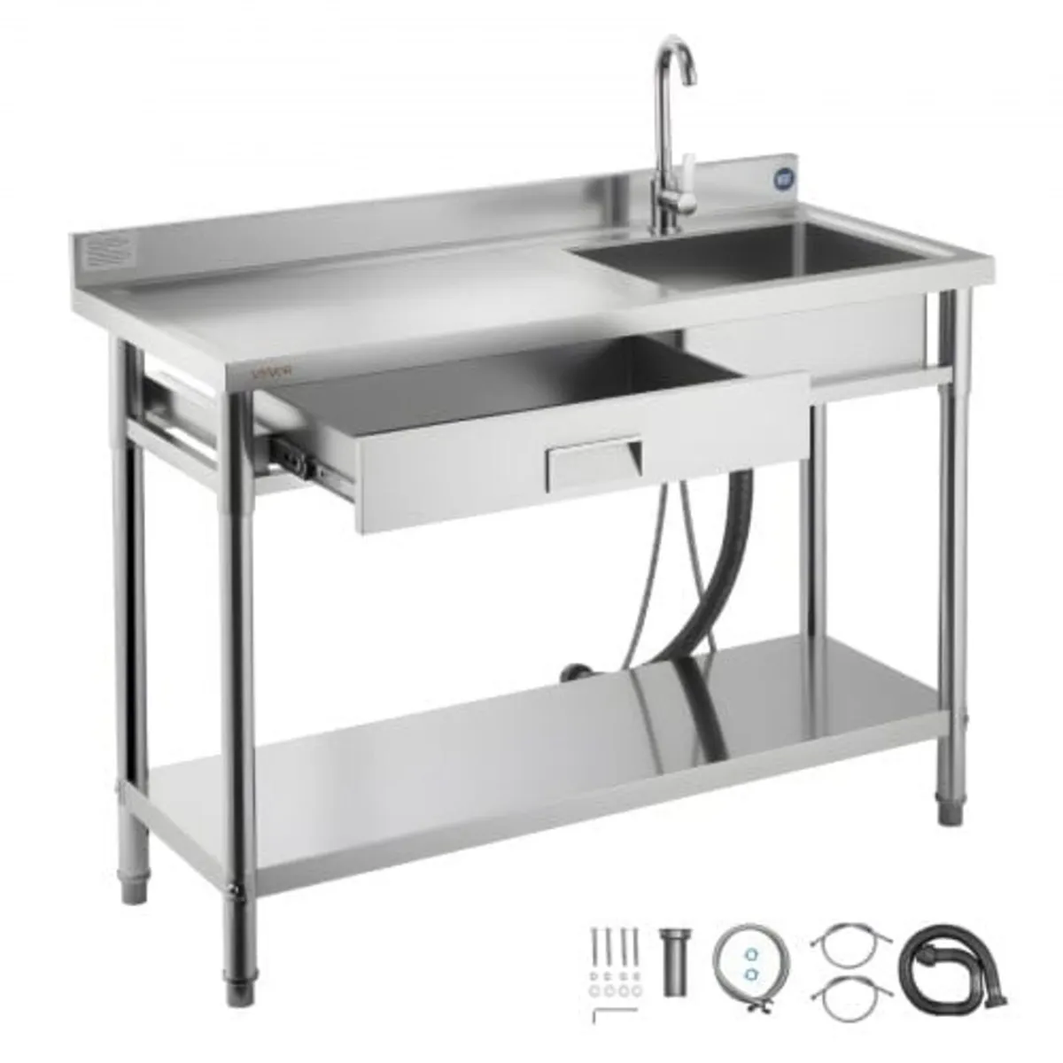Stainless Steel Utility Sink, Rolling Single Bowl - Image 1