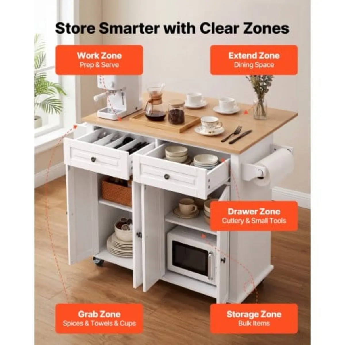 Kitchen Island Cart with Storage, 1107 mm Wide Mob - Image 4