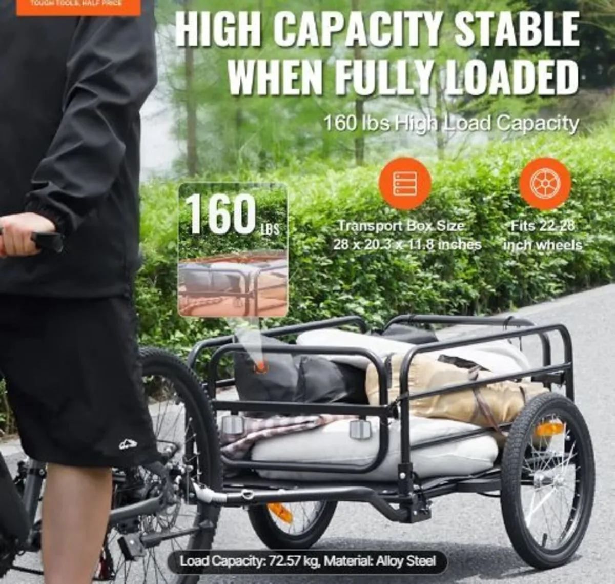 Bike Cargo Trailer, 72.5 kg Load Capacity, - Image 4