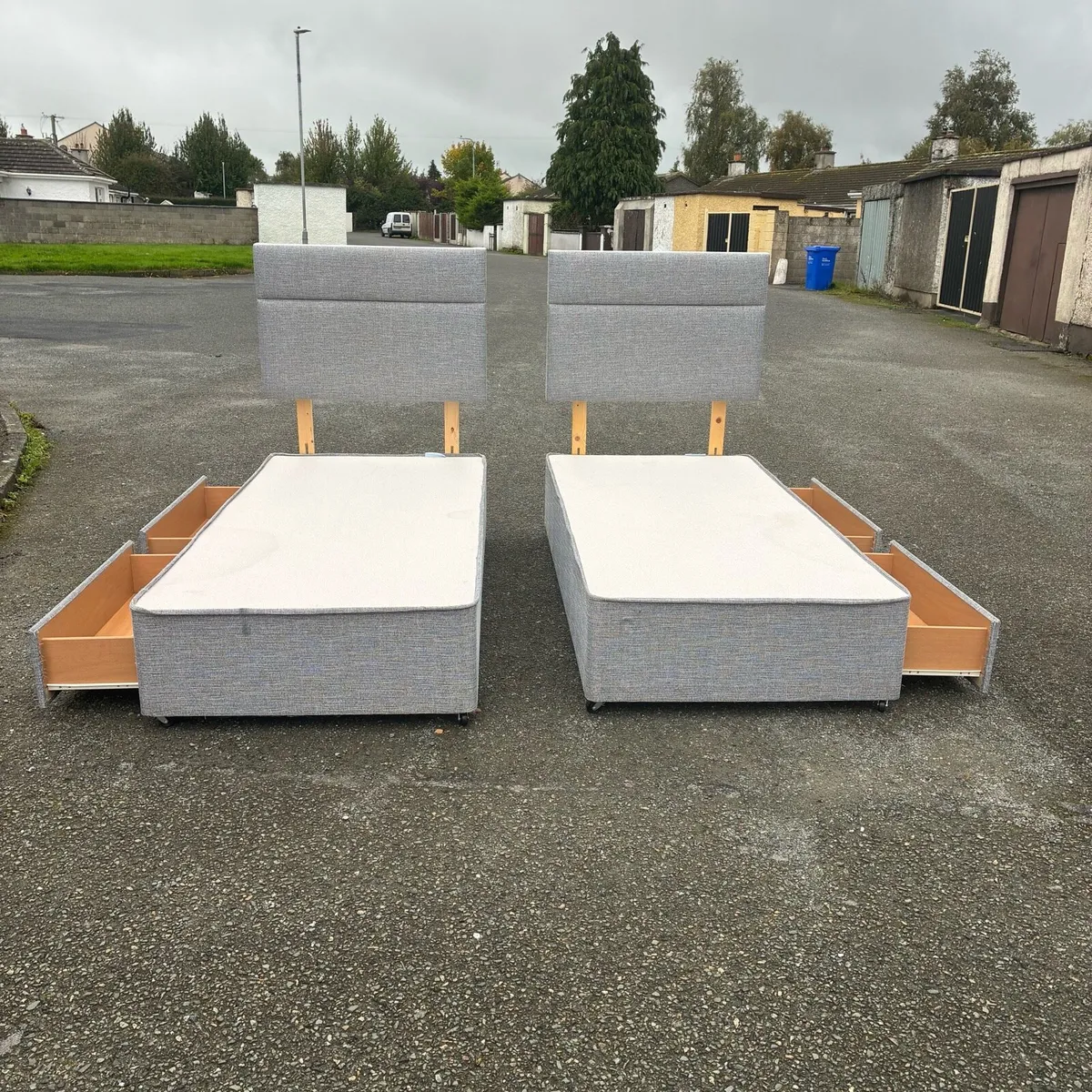 2 Grey Single base 2 Drawers & Headboard €120 each - Image 1
