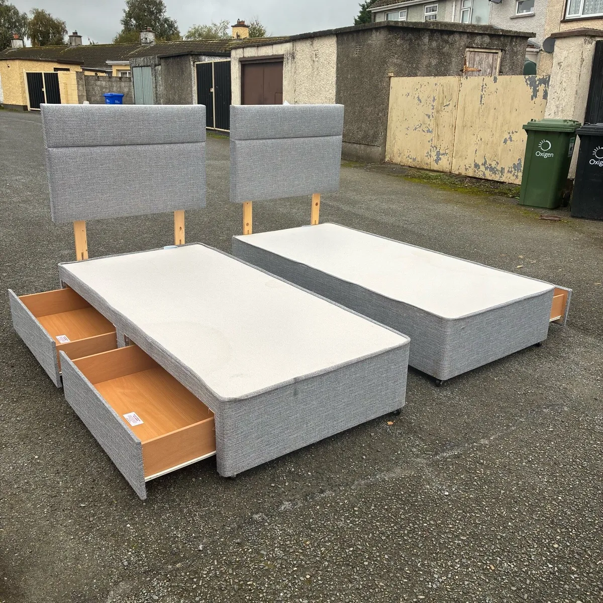 2 Grey Single base 2 Drawers & Headboard €120 each - Image 2