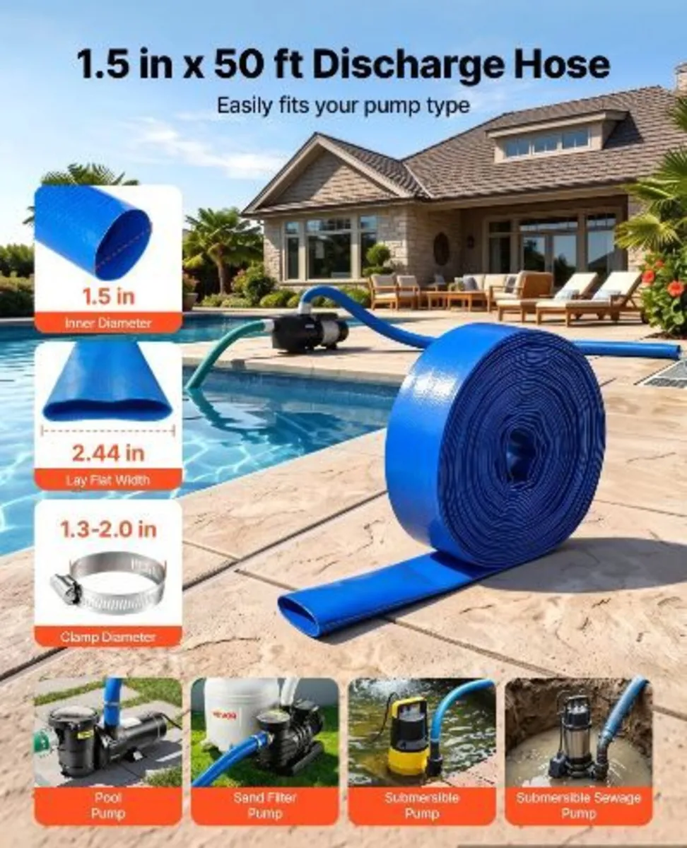 Discharge Hose 1-1/2" x 15.2 m PVC Lay - Image 1