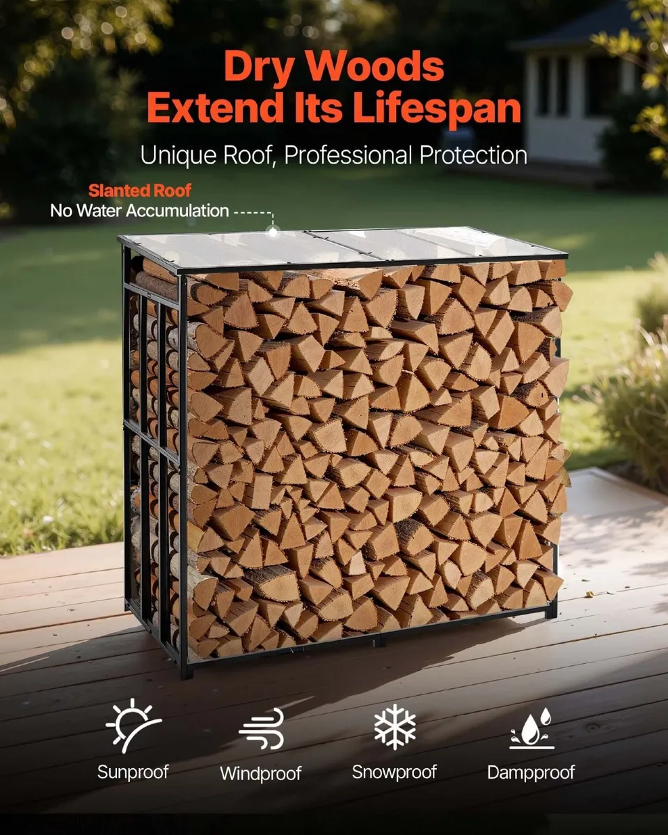Outdoor Firewood Rack with Roof 143cm - Image 2