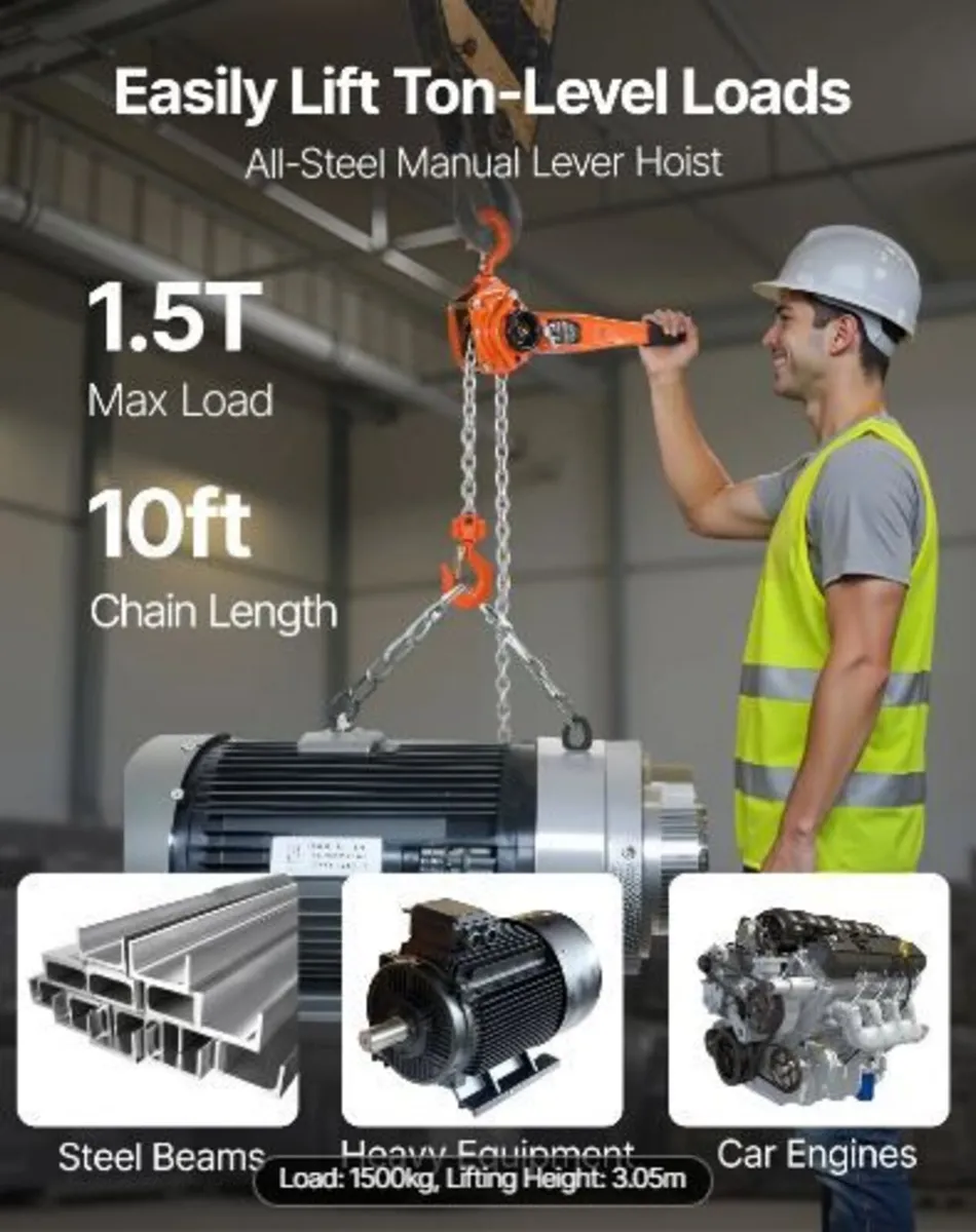 Manual Lever Chain Hoist, 1-1/2T 1500KG - Image 2