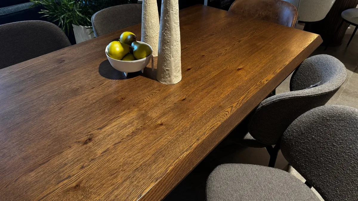 200cm Smoked Oak Dining Table Like New - Image 1