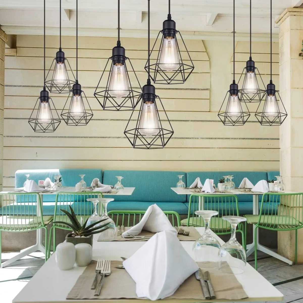 Black Industrial Cage Pendant Ceiling 3 Light - Image 4