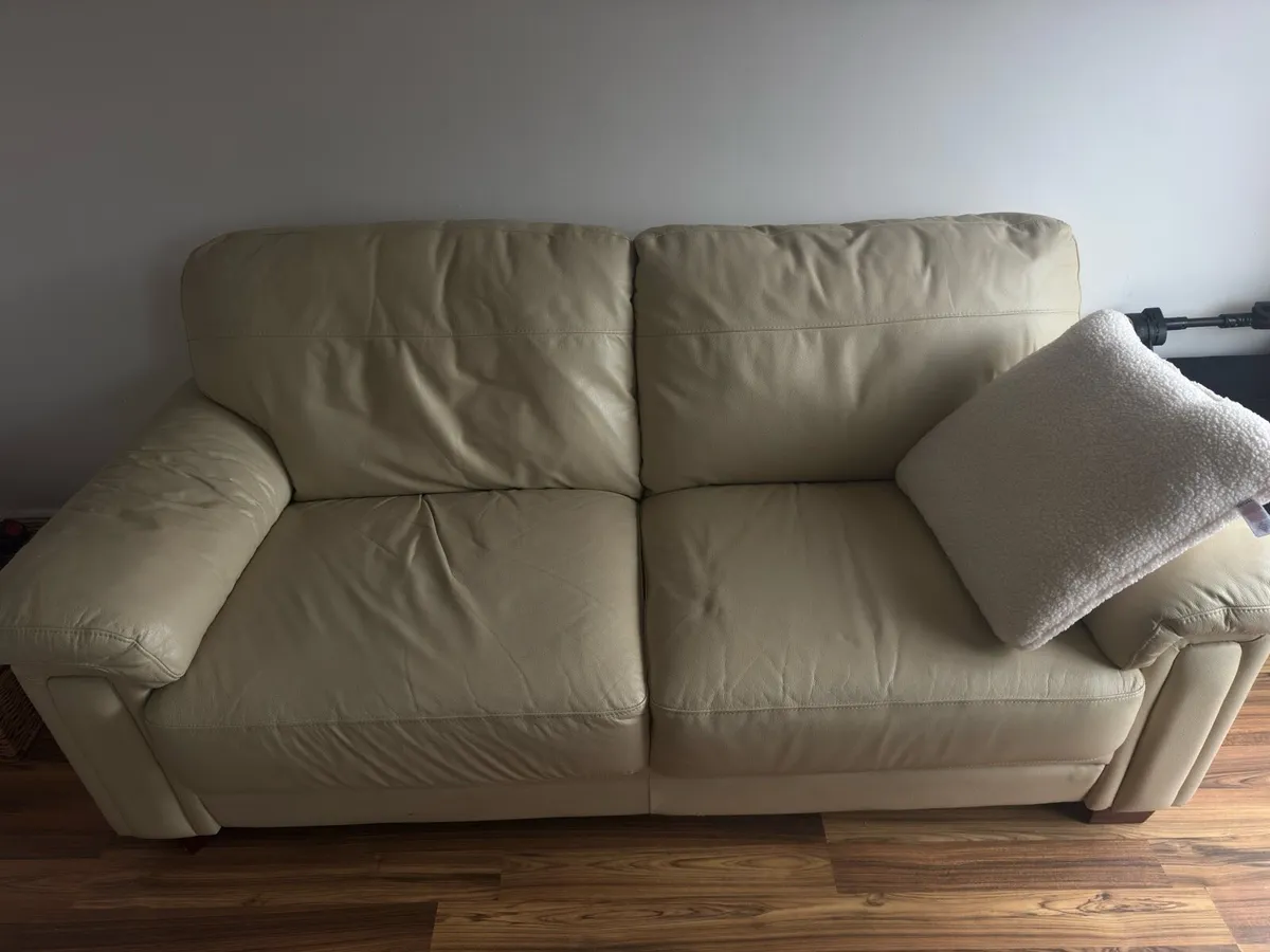 2 Cream Leather Sofas – €350 ONO - Image 1